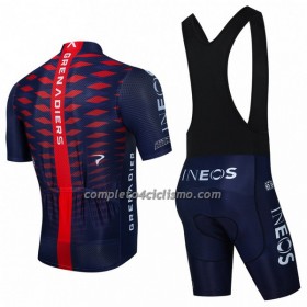 Completo Maglia + Pantaloncino con bretelle 2022 INEOS Grenadiers Manica Corta Blu Rosso
